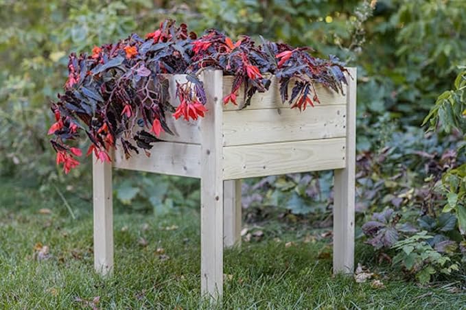 Zylina Wood Raised Garden Bed - ACCENT CORNER Planter 22x22x26 Raised Planter Boxes for Outdoor with Legs and Liner Garden Beds Outdoors Grow Vegetables Herbs and Flowers for Patio or Backyard.