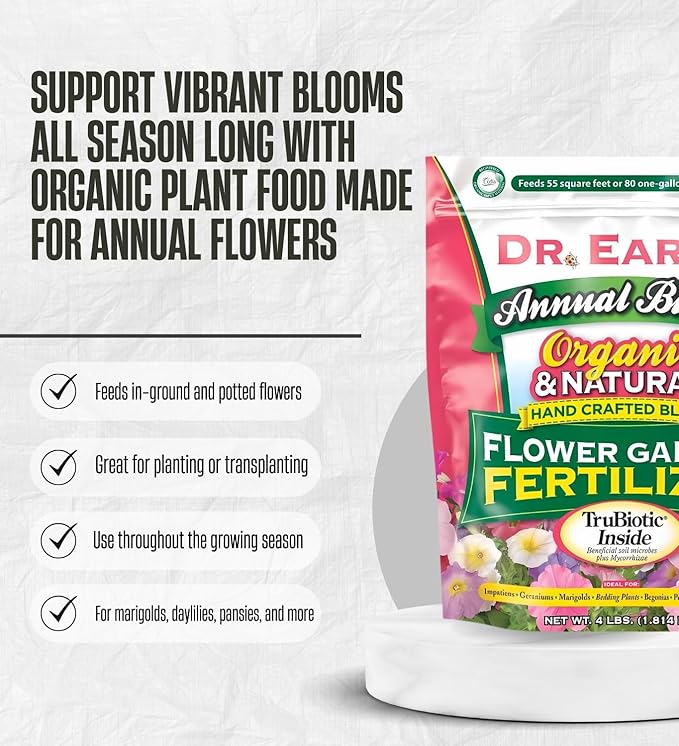 Dr Earth Organic Fertilizer Granules Marigold Daylilies Plant Food – Bundle with Steel Hand Transplanter Poly Handle – Formulated for Flower Booster containerized – Gift Set (2 Items)