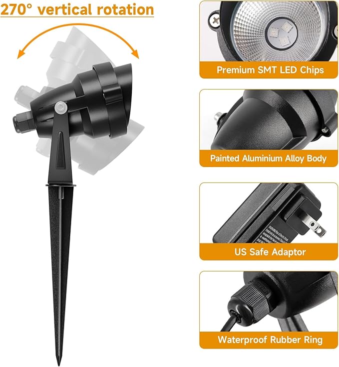 Christmas RGB and Warm White Spotlights with Timer 20W Individual Control Halloween Spot Lights Outdoor IP65 Waterproof Landscape Spotlight for Yard Garden 4 Lights