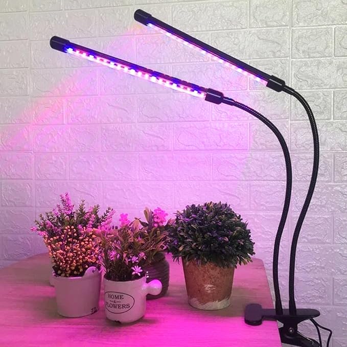 2 Heads Red Blue Grow Lights for Indoor Plants Clip On LED Plant Light Plant Growing Lamp with 3/9/12H Timer 3 Light Modes Adjustable Gooseneck(Clip-2Head)