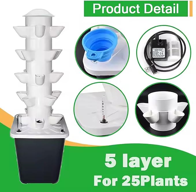 Balcony Hydroponic Tower Garden 25-Plants Hydroponics Growing System Kit for Beginners Home Indoor Gardening Herbs Fruits and Vegetables Automatic Watering