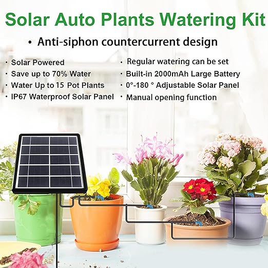 aqxreight Solar Automatic Drip Irrigation Kit System Solar Powered Auto Irrigation Set with 15 Drippers Which is Wear to of SystemSolar Automatic Drip Kit