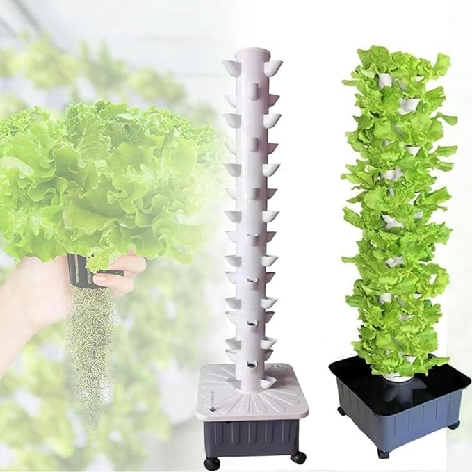 AMNOOL Hydroponic Tower Grow System 45 Holes Vertical Aeroponic Tower Garden Hydroponics Growing System for Indoor Gardening - Vertical Aeroponic Tower Garden to Grow Herbs