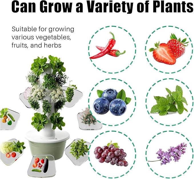 Vertical Hydroponic Grow Tower Aeroponic Tower Hydroponics Growing Kitswith LED Grow Lights and Automatic Timer for Fruits and Vegetables 7thfloor