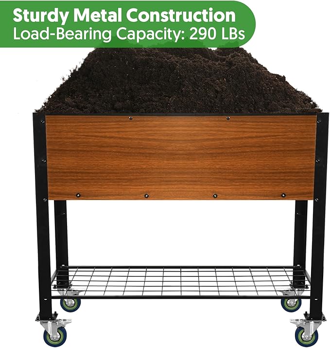 Raised Garden Bed with Legs and Wheels Self-Watering Planter Box 36x16x30 in Elevated Raised Bed with Drainage Hole Built to Withstand Sun Rain and Wind for Up to 2 Years