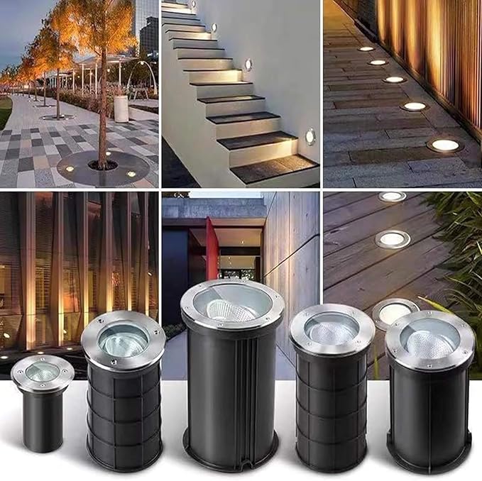 LED Landscape Lights - Outdoor Buried Lights 30° Adjustable Angle Ground Lights IP67 Waterproof Embedded Polarized COB Spotlight for Garden Courtyard Lawn ViWarm White Color-15W