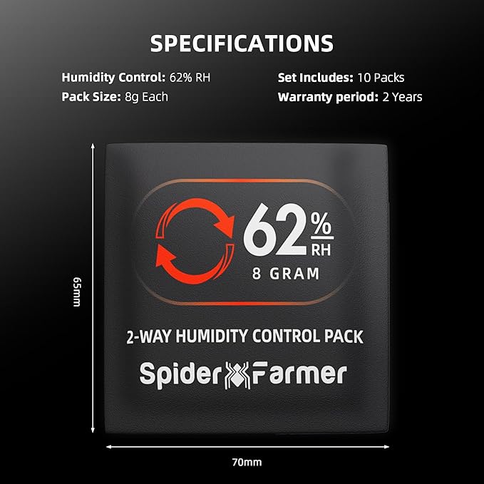 Spider Farmer 62% RH 8g Size Two-Way Humidity Control Packs 10 Packs Each Maintains Freshness for 1 oz and SF1000D LED Grow Lights with Samsung LM301B Diodes Full Spectrum Grow Light