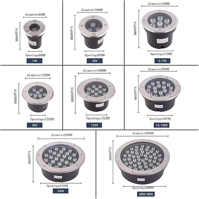 Outdoor Buried Lights - Ground LED Landscape Lamp IP67 Waterproof Recessed LED Spotlight AC85-265V LED Well Lights Round Stainless Steel Garden Lawn Light for Patio Path Driveway Illumine