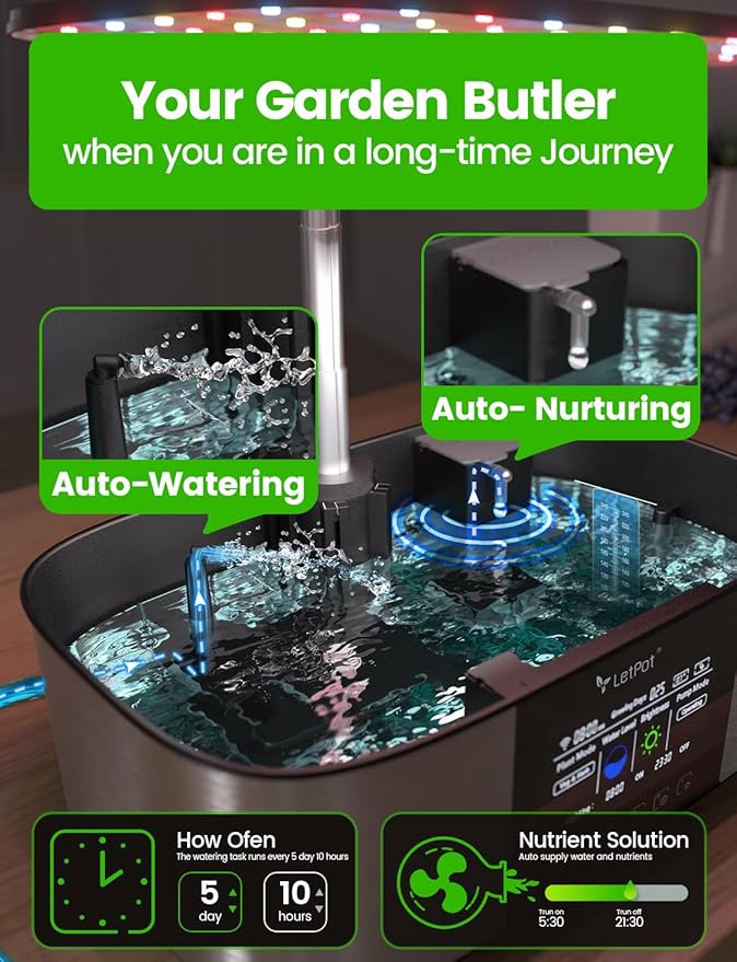 LetPot LPH-Max Hydroponics Growing System Kit 21 Pods APP &amp WiFi Automatic Controlled Smart Indoor Garden with 36W LED Grow Light Auto Drip Irrigation Kits Self-Managed Nurturing &amp Watering
