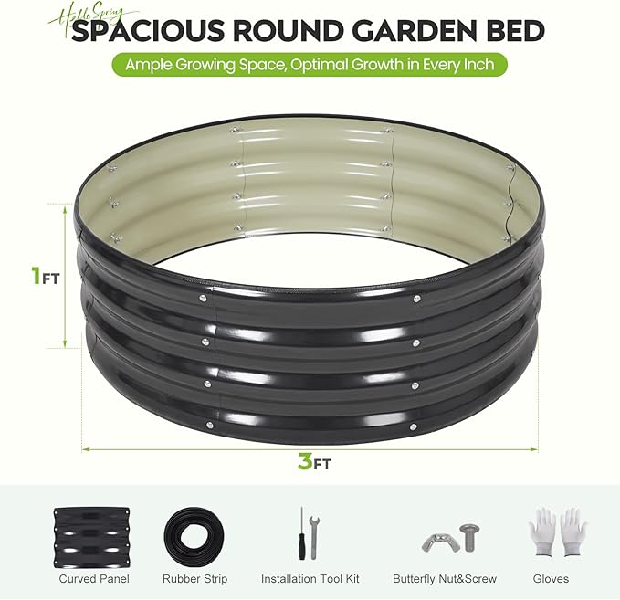 ZORMY Galvanized Raised Garden Bed Outdoor Round Metal Planter Boxes 2 Pcs 3x3x1ft Steel Raised Bed Kit for Planting Vegetables Fruits Flowers(Grey)