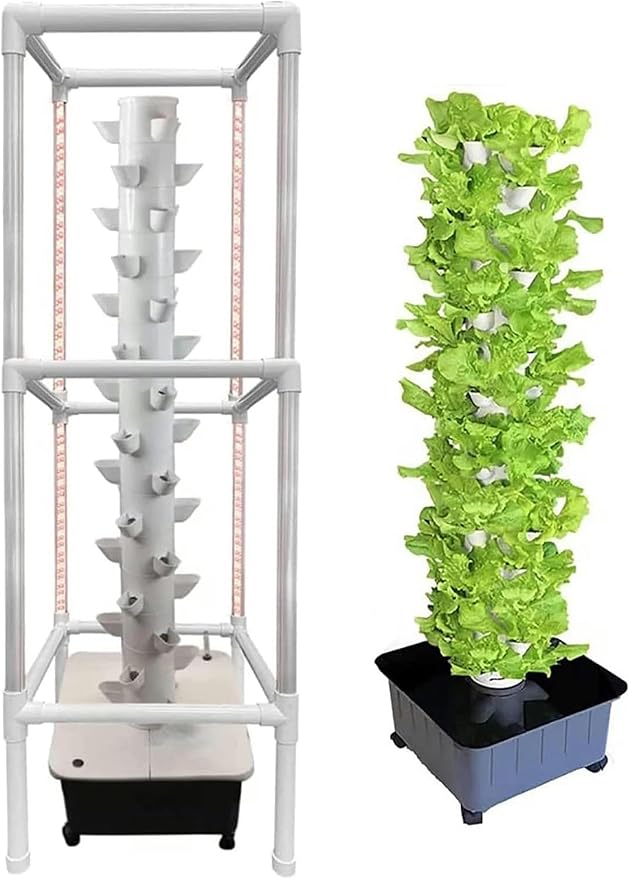 Hydroponic Tower Growing Sytem Indoor Grow with Grow Lights and Stands Cultivation Grow Tower 45 Holes Aeroponics Growing Kit