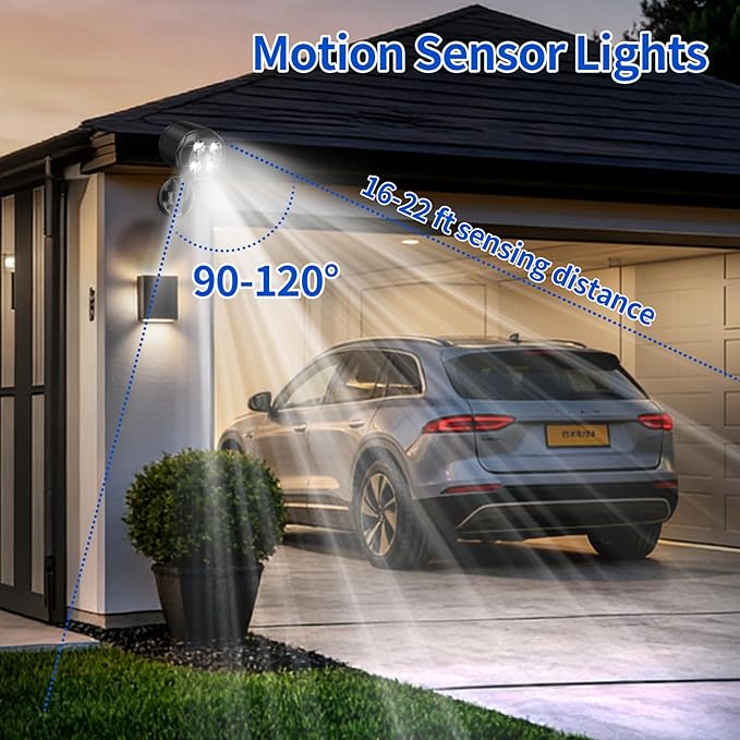 Battery Operated Outdoor Motion Sensor Light 600LM 6000K Waterproof Wide-Angle Detection Auto On/Off Wall Lightfor Garage Yard Front Door Stair and Driveway (2 Packs)