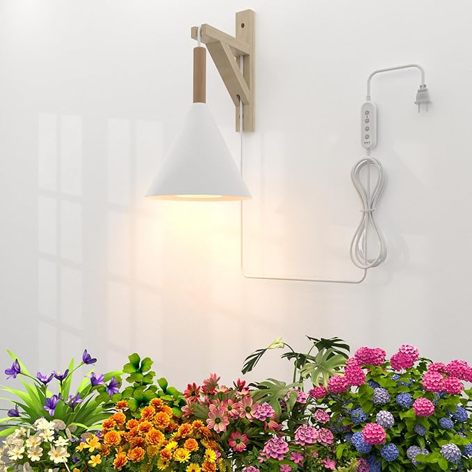 Hanging Grow Light with Timer 20W Full Spectrum Plant Lamp for Indoor Plants 14.5 ft Power Cord Adjustable Height Wall-Mounted Growing Light for Large Tall Plants Succulents and Flowers (White)