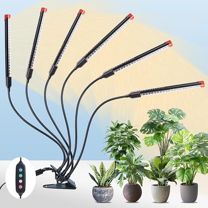 FECiDA Gamechanger 2026 54 Watt Power Draw NO Need Adapter 6Head Strong Clip Grow Lights for Indoor Plants with 4/8/12/16/20H Timer LED Plant Growing Lamps for Houseplants Bonsai Seed Starting