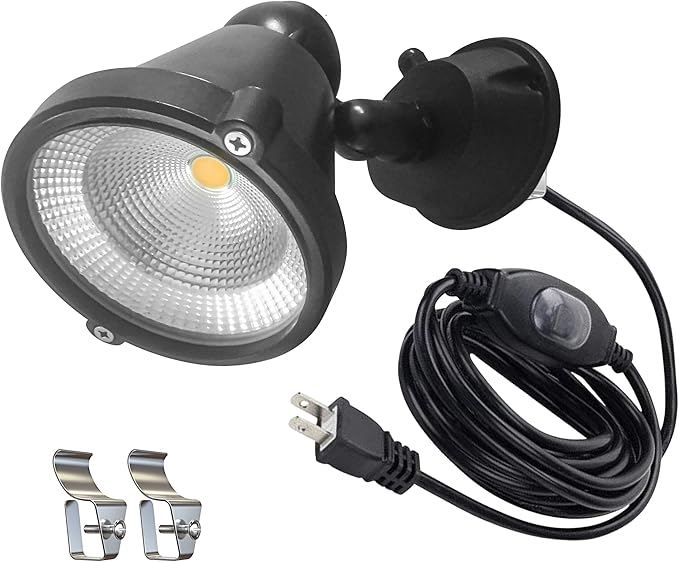Kiven Plug in LED Indoor/Outdoor Waterproof Spotlight with 9.84 FT Plug-in Cord 20 Watts Plug in Accent Light with Vinly Siding Hooks for Plants Porch GardenVinly Siding(Warm White)