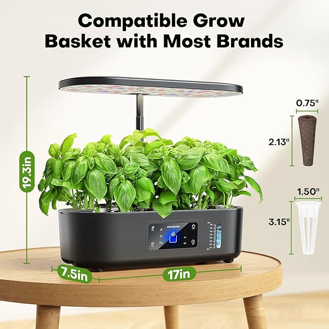 Ahopegarden Hydroponics Growing System Kit Indoor Herb Garden with Grow Light 12 Pods with LCD Touch Panel Hydroponic Planter Planting Height Up to 17 Grower Harvest Fresh Veggie Lettuce Black