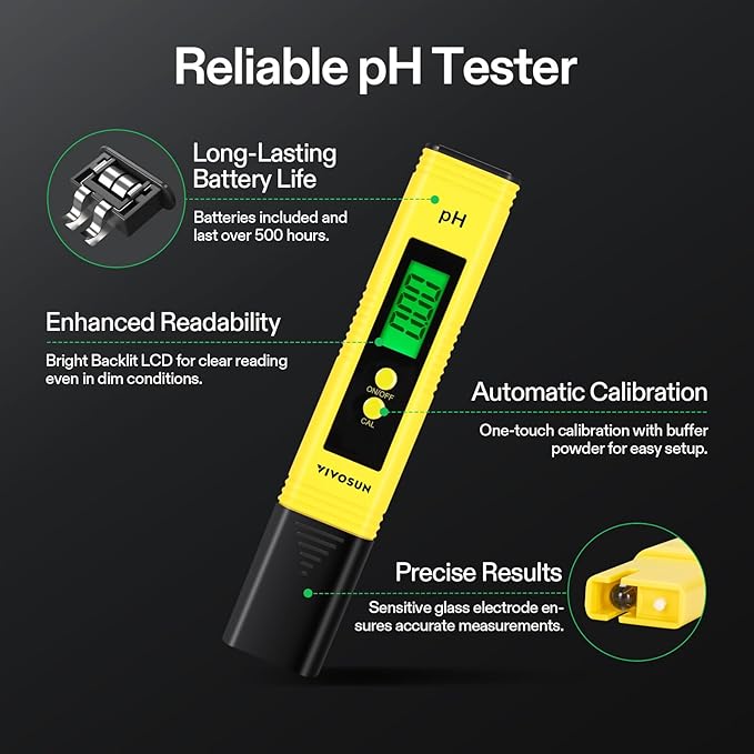VIVOSUN DWC Hydroponic Growing System 5-Gallon Deep Water Culture with Digital pH and TDS Meter Kits 0.01pH High Accuracy Pen Type pH Meter ± 2% Readout Accuracy 3-in-1 TDS EC for Hydroponics Pool