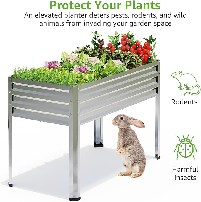 2PCS Galvanized Raised Garden Bed with Legs 48 gallons 48x24x32 Large Metal Elevated Planter Boxes with Drainage Holesfor Vegetables Flowers Backyard Patio Balcony