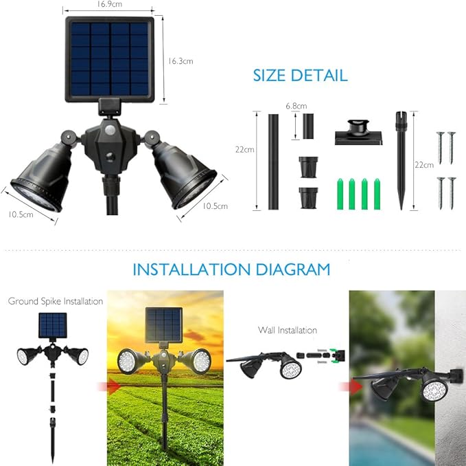 ele ELEOPTION 2 in 1 Solar Wall Lights In-Ground Lights Outdoor Solar Spotlight Solar Lights Motion Sensor Outdoor Security Light Auto On/Off Landscape Light for Patio Yard Garden (1 Pack)