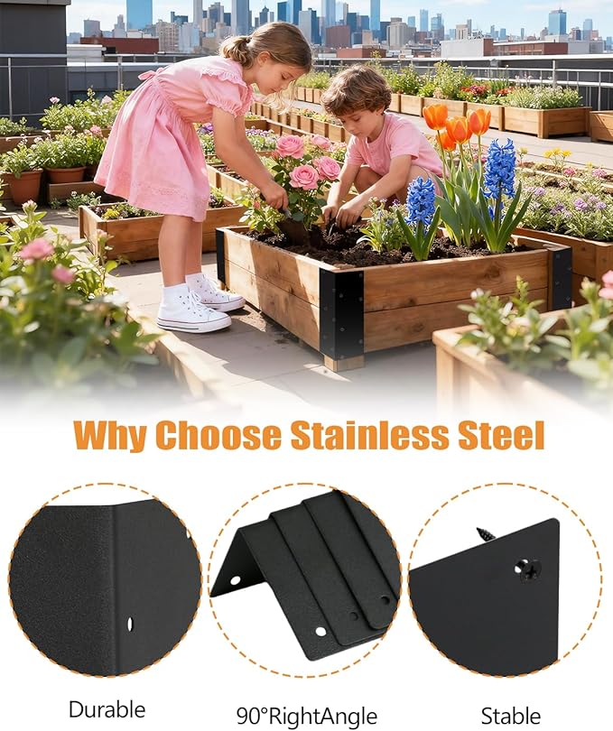 Stainless Steel Raised Garden Bed Corner Brackets 8 PCS Rustproof &amp Corrosion Resistance Garden Bed Supports for 20-24 Beds Rust Resistant Connectors for Vegetable Planter Garden 11 x 3 x 3