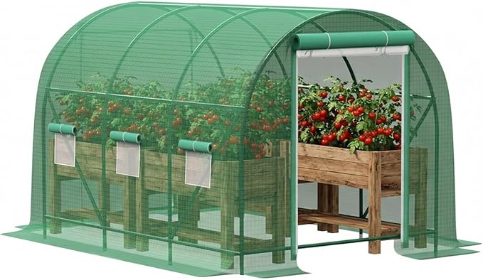 10×7×7 FT Greenhouses for Outdoors Heavy Duty Large Walk in Green Houses for Outside with 6 Ventilated Mesh Windows &amp Roll-up Door &amp Reinforced Frame