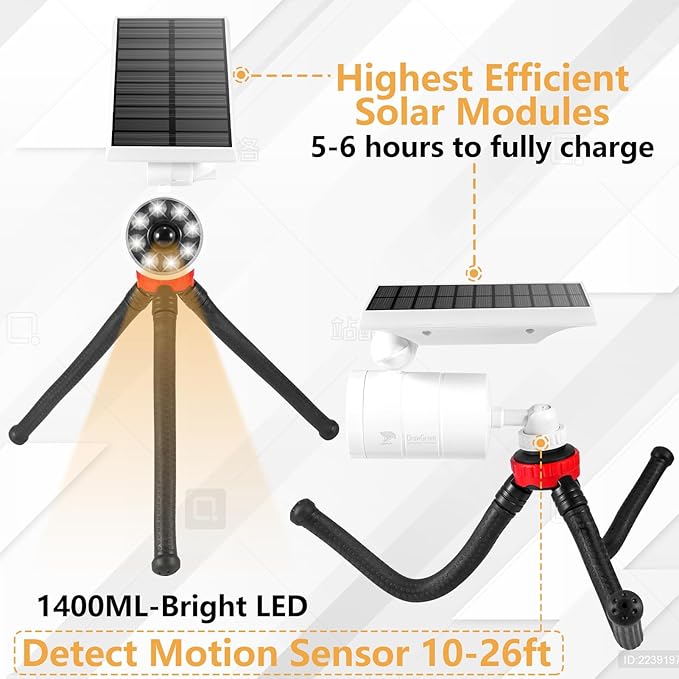Solar Motion Sensor Outdoor Light with Portable Tripod - 1400LM Aluminum Security Floodlight for Outside Camping Dark Driveways &amp Backyard Anti-Theft - IP66 Extreme Weather Ready (No Wiring)