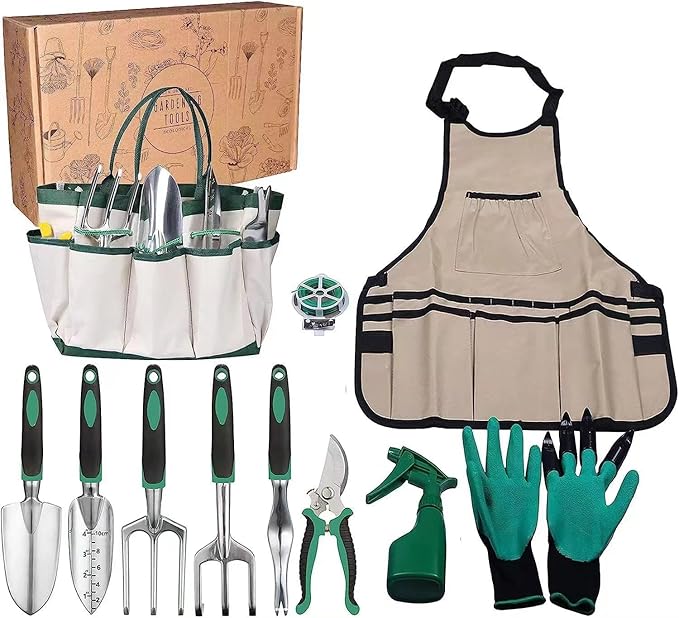Premium 11-Piece Aluminum Alloy Stainless Steel Garden Tool Set in Gift Box Off white SJYISET1101