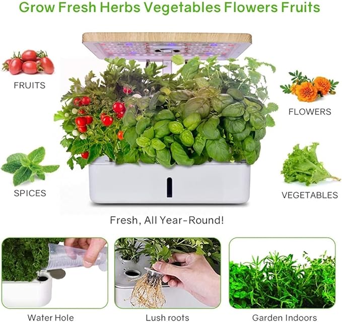 Hydroponic Equipment 12 Pots Smart Hydroponics Grow System Indoor Desktop Garden Kits with LED Growing Lights Intelligent Planter for Home Kitchen Indoor Garden
