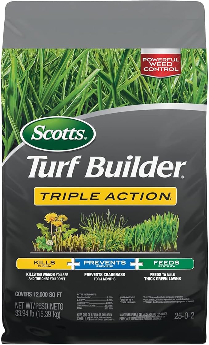 Scotts Turf Builder Triple Action1 - Weed Control Lawn Weed Killer Crabgrass Preventer and Grass Fertilizer for Lawns Covers 12000 sq. ft. 33.94 lb.