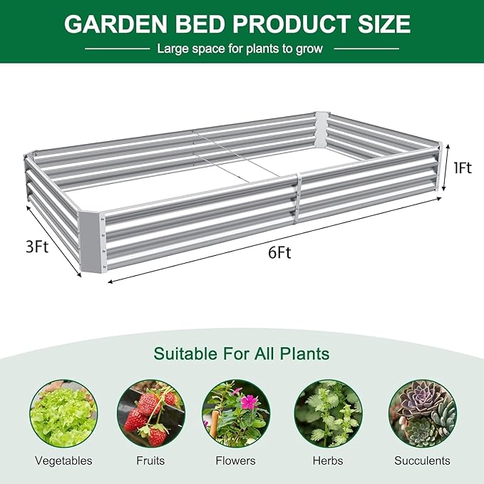 Land Guard 2 Pack 6×3×1ft Galvanized Metal Raised Garden Bed Metal Planter Kit Box Outdoor for Deep-Rooted Vegetables Flowers Green and Herbs……
