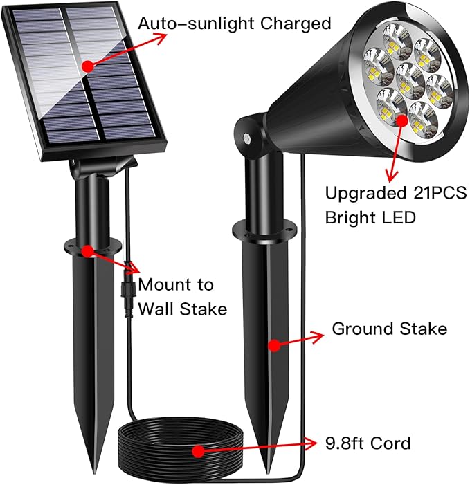 MEIHONG Solar Spot Lights Outdoor Warm White LED Landscape Lamp Dusk to Dawn 2-in-1 Solar Spotlight for Trees Lights for Garden Porch Walkway Patio (4 Pack)