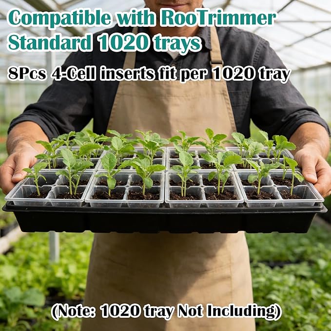 40 Pack Reusable 4-Cell Seed Starter Trays with Large Drainage Holes - Clear Transparent Trays for Root Growth Monitoring Avoids Overwatering Easy Transplant Fits Standard 1020 Trays