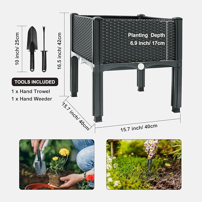 MAYOLIAH Raised Garden Bed with Drainage Elevated Planter Box Plastic Raised Beds for Gardening Vegetables Herb Flowers Perfect for Indoor Outdoor Planting 2 Boxes Grey