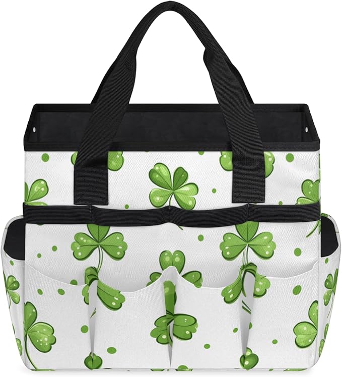 Clover Gardening Tool BagHeavy Duty Garden Tote BagPortable Oxford Leaf Gardening Storage Basket Organizer Handbag with Pockets HandleHand Tools Gifts for Outdoor Garden Lawn Yard