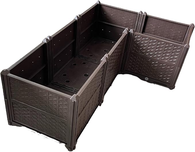 Rectangular Raised Garden Bed Kit Indoor Outdoor Plastic Planter Grow Box for Fresh Vegetables Herbs Flowers &amp Succulents Brown 61.41'' x 15.35'' x 14.17''