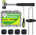 6 Inch Landscape Staples Set 11 Gauge Galvanized U-Shaped Garden Stakes (100 Pack) with Gaskets Hook Tool &amp Rubber Mallet for Weed Fabric &amp Landscaping