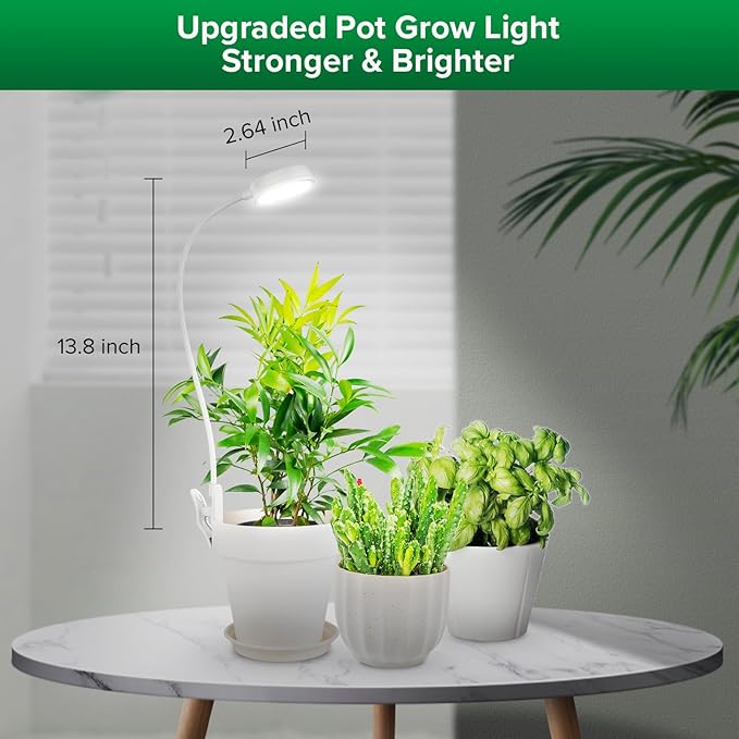 SANSI Grow Lights for Indoor Plants Pot Clip LED Plant Light 10W 2-Pack +5W 2-Pack 4-Level dimmable 3/6/12 Hours auto Timer Plants Lights for Indoor Growing