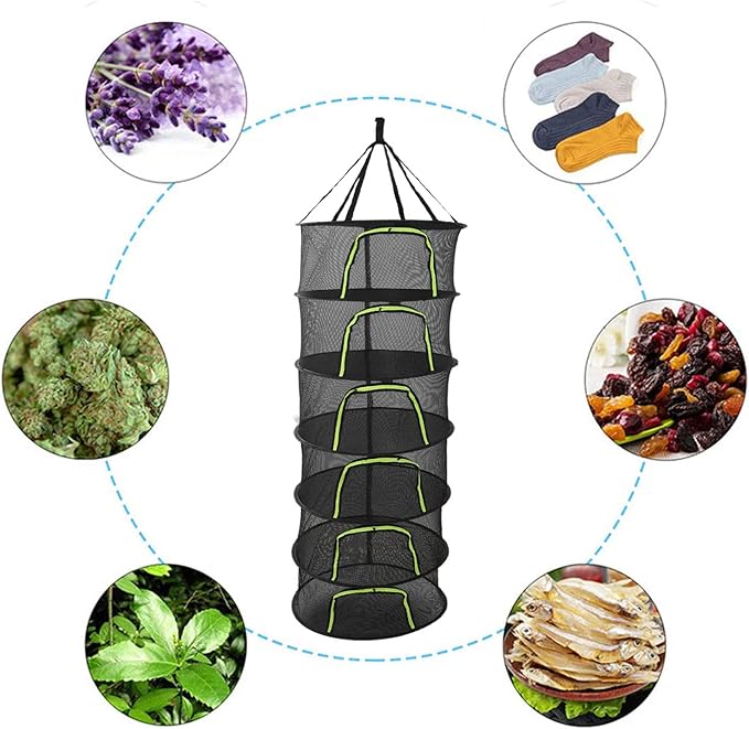 Herbs Drying Net Foldable Plant Drying Net 60cm Diameter Herbs Buds Dry Net with Storage Bag for Outdoor (6th Floor)