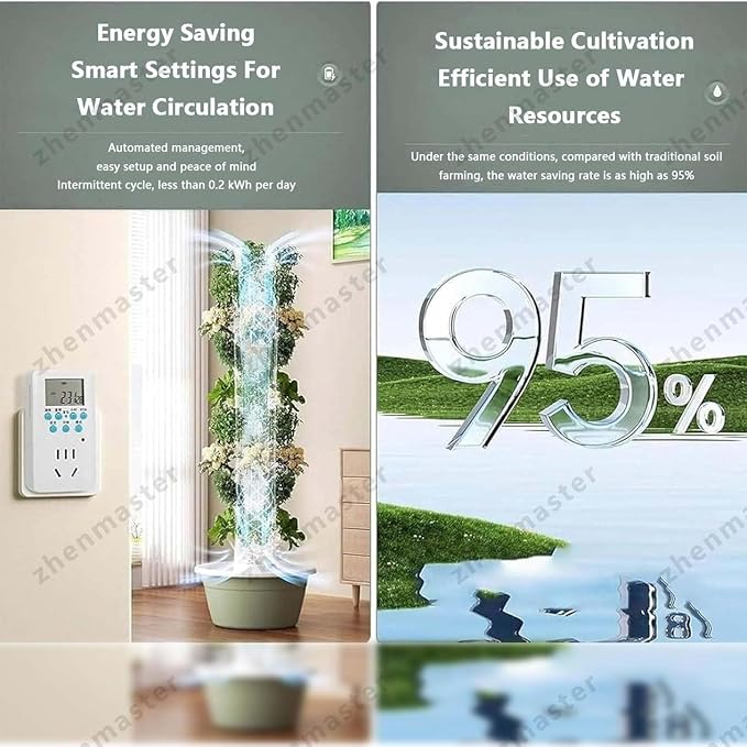 Vertical Hydroponic System with LED Grow Light Timer &amp Pump Indoor Garden Tower for Herbs &amp Leafy Greens ABS Material 5/7/9 Layers Easy Maintenance(36Holes+LED)