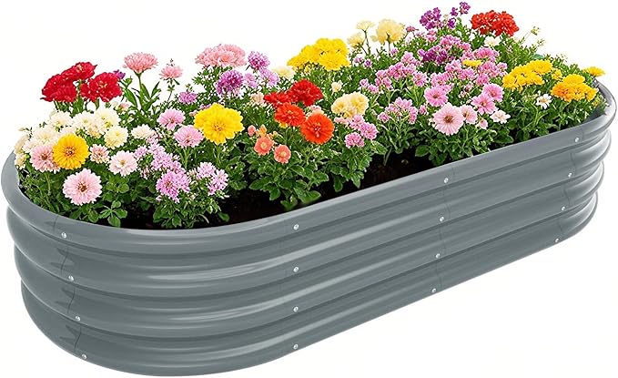 Galvanized Raised Garden Bed Kit Galvanized Planter Raised Garden Boxes Outdoor Oval Metal Raised Garden Beds for Vegetables (Gray)