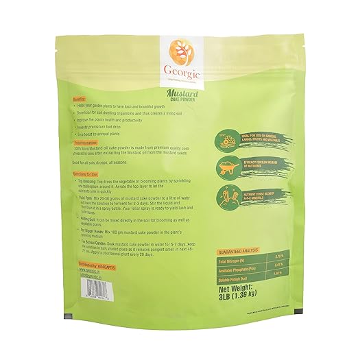 Mustard Oil Cake Powder – All-Purpose Natural Fertilizer for Flowers Vegetables Herbs Fruit Trees &amp Plants – Natural Cold-Pressed Plant Food and Soil Conditioner – Booster for Lush Growth (3 lb