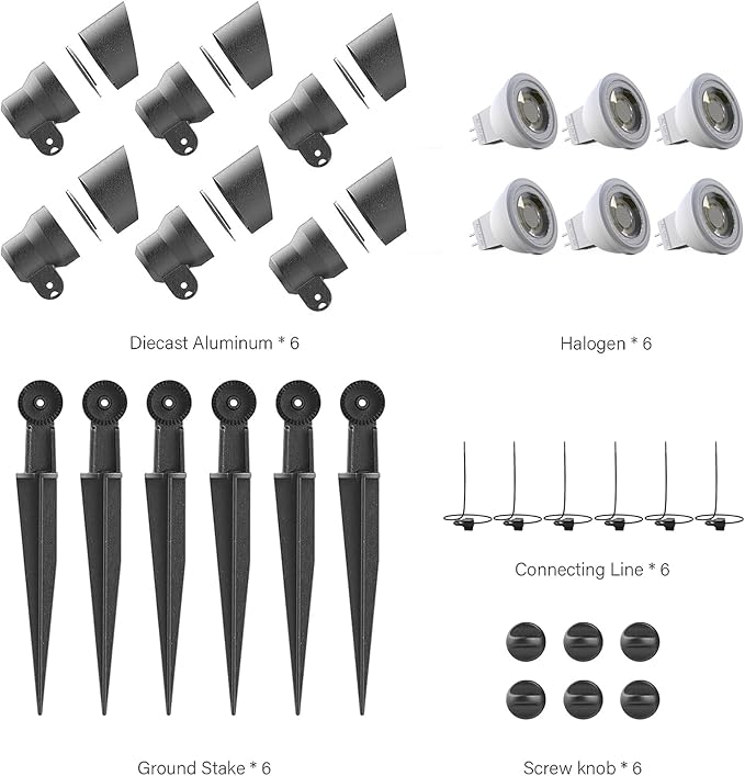 VENUS MANUFACTURING 24 Pack Low Voltage Landscape Spotlight 3W LED Outdoor Landscape Lighting Kits 200 Lumen Black Waterproof Flood Lights 12V 3000K Warm White Metal Tree Lights for Garden &amp Yard