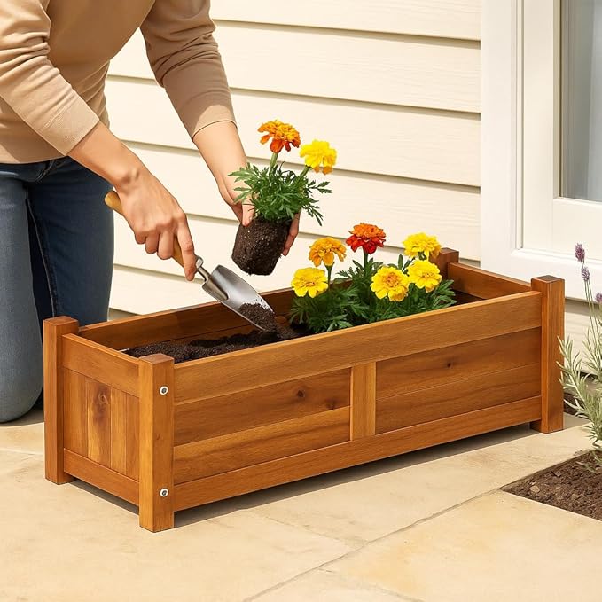 Garden Raised Bed Acacia Wood 39.4x11.8x9.8-Durable and Stylish Planter for Plants Vegetables Herbs and Flowers-Easy Assembly-Rustic Brown Finish