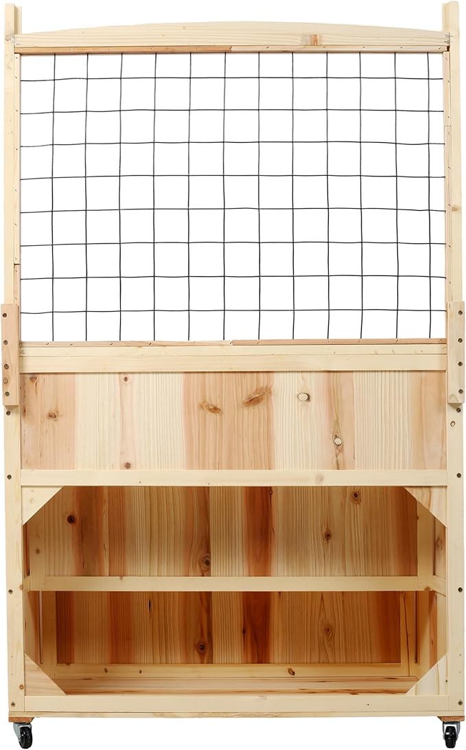 3-Tier Natural Wood Raised Garden Bed with Trellis53 H Vertical Planter Box Mobile Vertical Planter Box with Storage Area &amp Wheelsfor FlowersVegetablesHerbsOutdoor UseDurable with Drain Hol