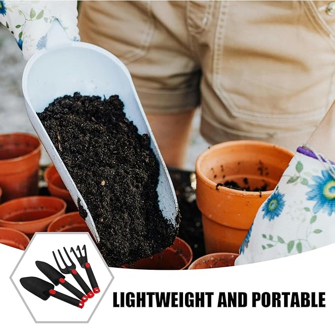 Mini Garden Tool Set Small Ergonomic Hand Tools for Indoor Planters and Soil Digging 4pcs Gardening Kit with Trowel Spade Rake and Digging Fork for Home Garden Use