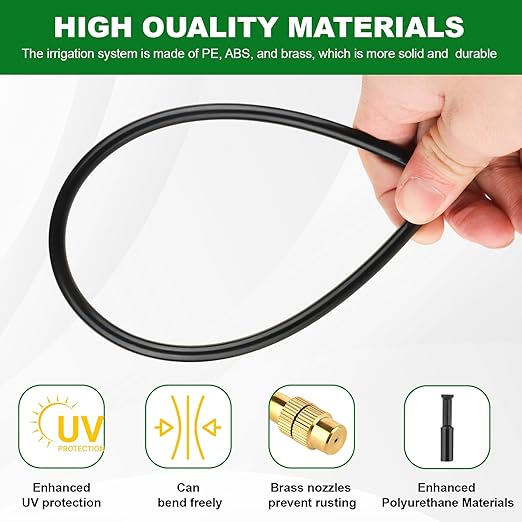 Drip Irrigation System 100FT 1/4 inch Hose Garden Irrigation Kit with 30pcs 360° Adjustable Copper Nozzles Upgrade Atomizing Watering System for Yard Plants Lawn Greenhouses Accessories