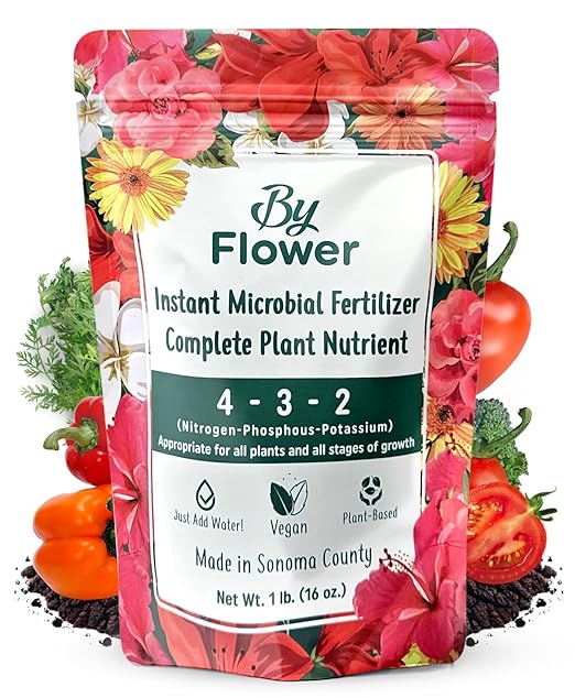 ByFlower Water-Soluble House Plant Fertilizer 1 lb – Organically Enhances Soil Quality for Thriving Plants - Vegan Garden Fertilizer Supports Healthy Growth