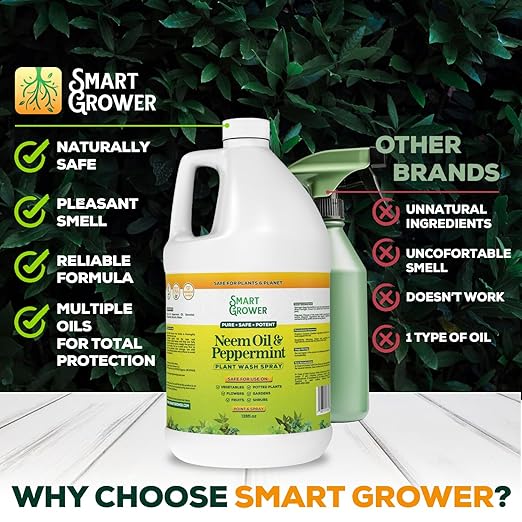 Neem Oil Spray for Plants with Peppermint Oil Natural Plant Wash Made for Indoor and Outdoor Plants Smart Grower 128oz Gallon Refill Ready to Use Spray