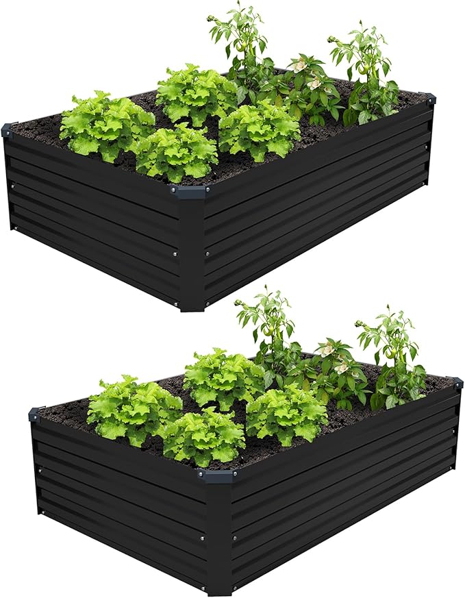 4×3×1FT(2PCS) Galvanized Raised Garden Bed Kit Metal Planter BoxesLarge Raised Garden Bed for Planting VegetablesFlowersHerbs -Black