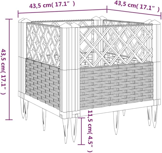 Light Grey PP Garden Planter 17.1x17.1x17.1 Inch Square Outdoor Raised Garden Bed for Patio Balcony Herbs Flowers UV Resistant Polypropylene Modular Design